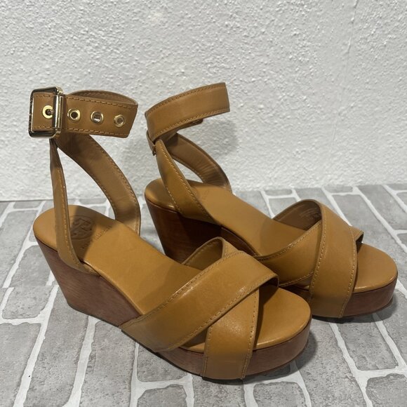Tory Burch Almita Wood Wedge Platform Sandals Women's 5M